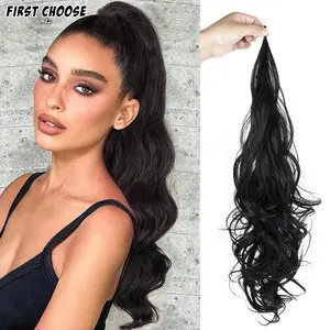 First Choose 32 Inch Flexible Wrap Around PonyTail Extension Long Wavy Synthetic Ponytail for Women