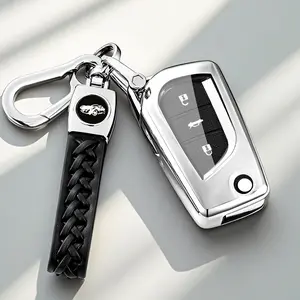 Car Key Cover for Toyota, Soft TPU Key Fob Cover Compatible with Rav4 Camry Fortuner Tundra Corolla C-HR Highlander, 3-4 Buttons Foldable Car Key