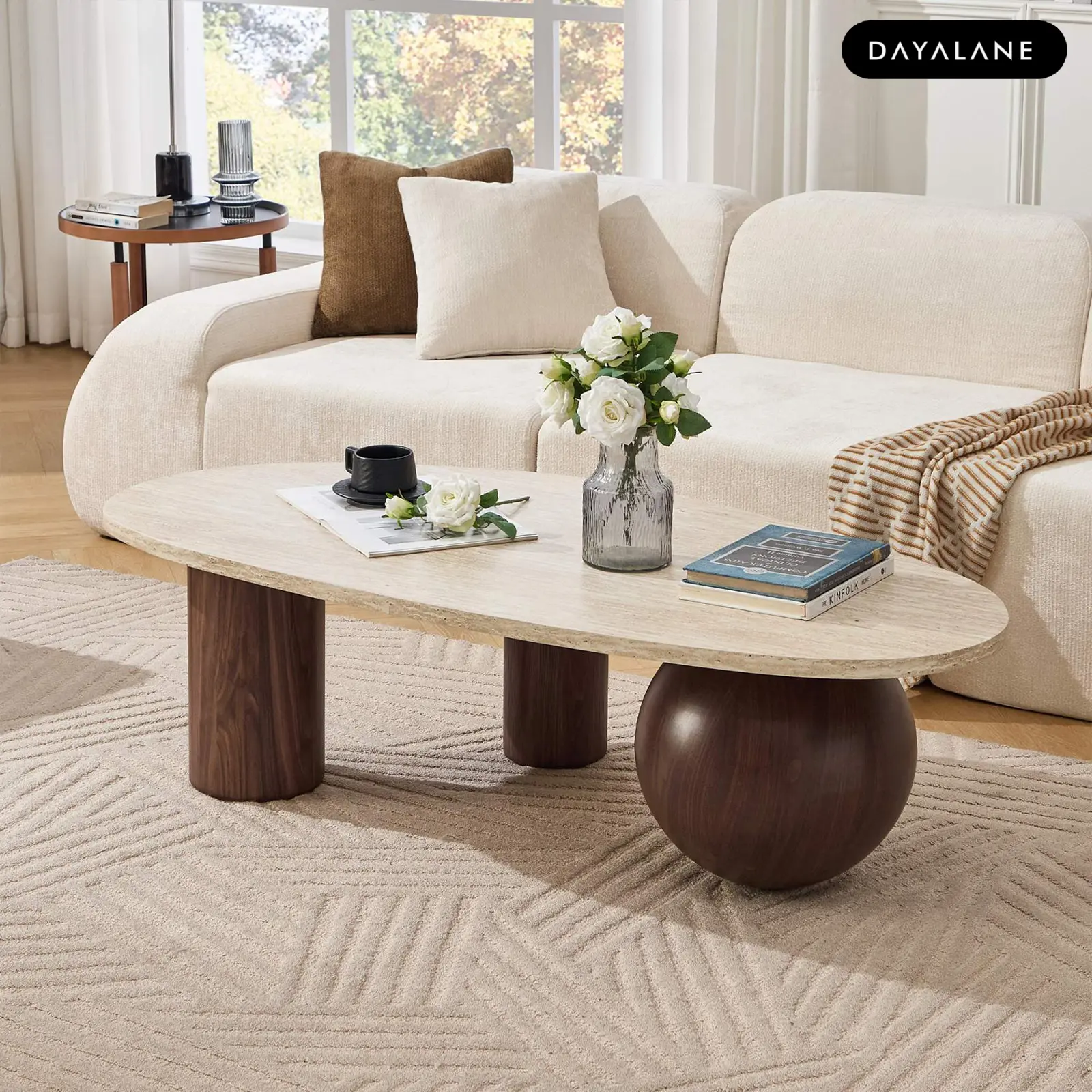 [BackToSchool]DAYALANE Eden 55'' Modern Coffee Table For Living Room Irregular Geometric Shape Coffee Table MDF & Glass Accent Furniture Elegance Stability, Tempered Glass, Oval Triangular, Artistic