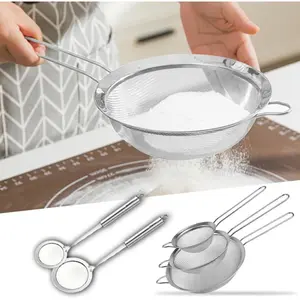 5 Pcs Sieve Long Handle Sieve Stainless Steel Skimming Spoon Oil Separator for Skimming, Thick Foam, Professional Kitchen Cooking Tools, Long Handle, Fine Mesh Oil Filter Metal Strainer Utensils Leaf