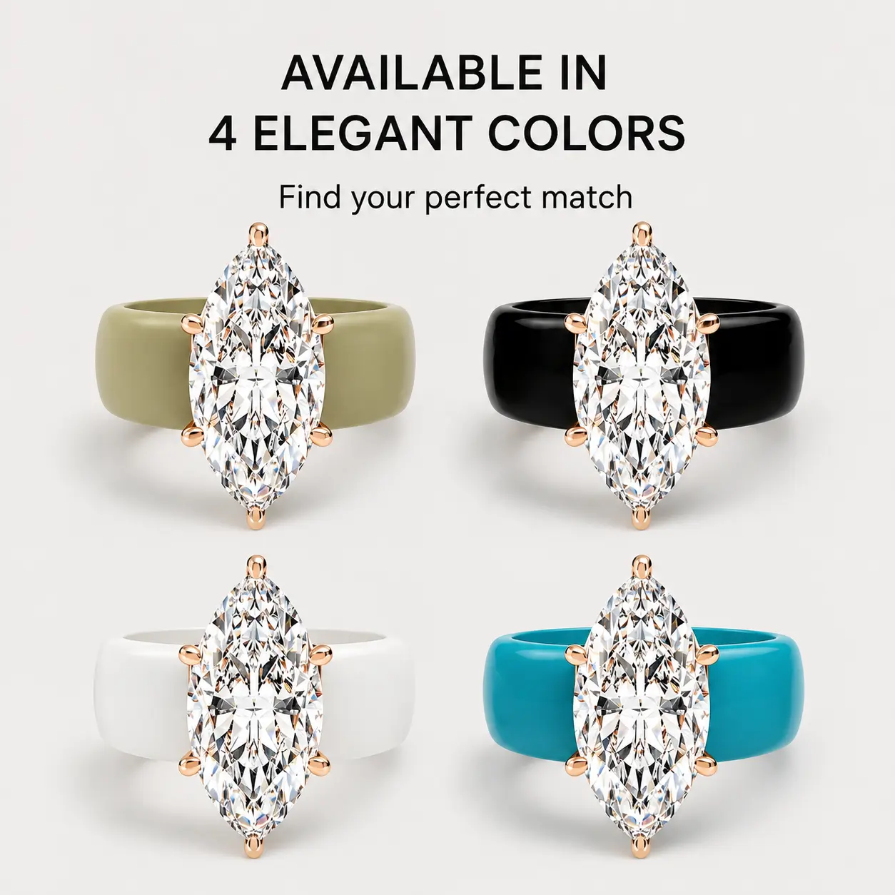 Women's Silicone Ring with Large Marquise Cut CZ Stone, Rose Gold Prong Setting, Elegant Comfortable Wedding Band for Sports & Everyday Wear
