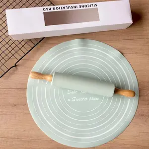 Silicone Baking Mat & Wooden Rolling Pin Set, 2 Counts/set Non-stick Baking Mat & Rolling Pin, Kitchen Baking Tool for Home Use