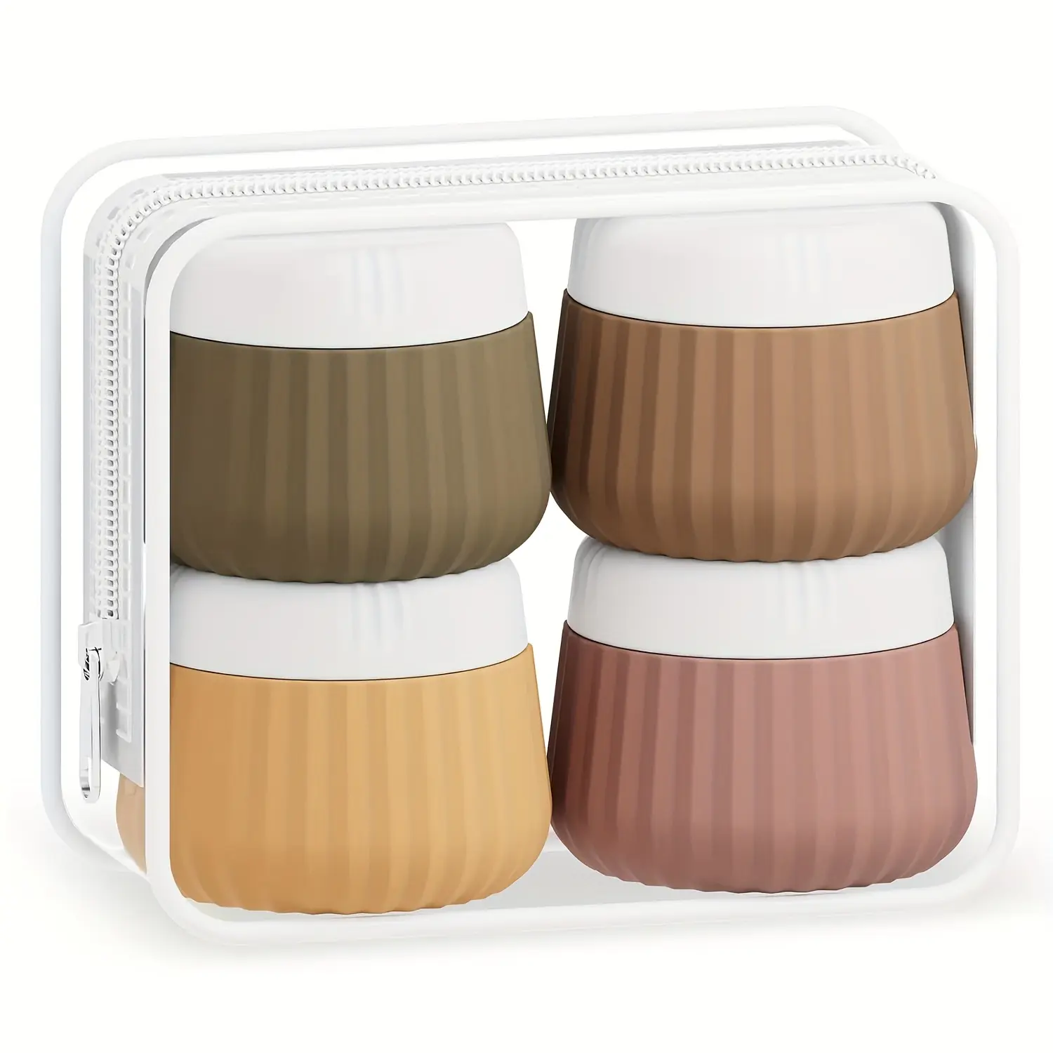 Travel-sized toiletries set of 4, TSA-approved, portable containers with leak-proof silicone jars and transparent bags, essential cream jars, for carrying small items