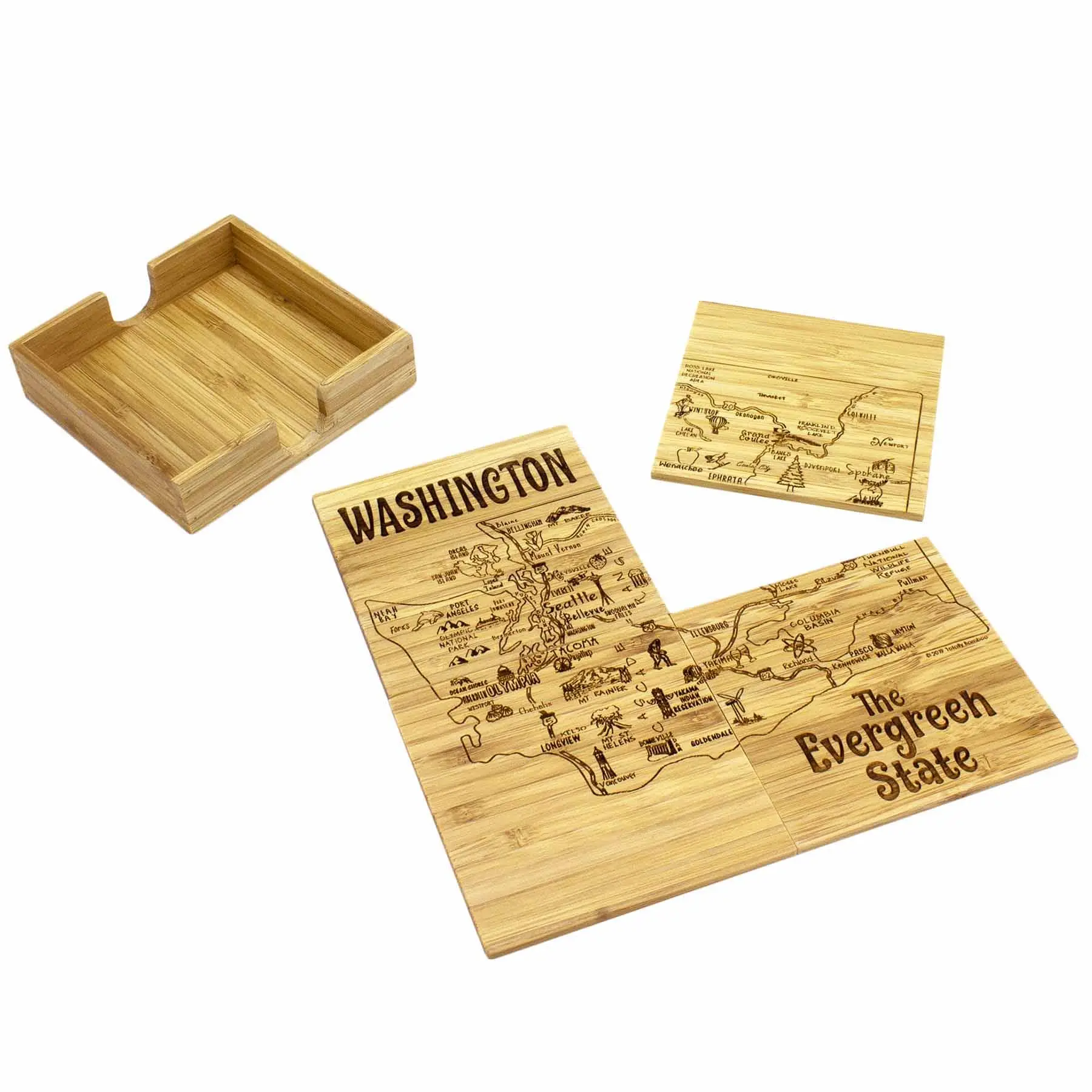 4-Piece Washington Puzzle Coaster Set with Case