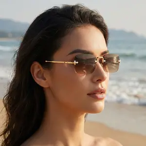 Unisex Alloy Frameless Sunglasses with Metal Temples, 2026 Trendy Small Frame Shades, UV Protection Eyewear for Daily Wear, Outdoor Driving