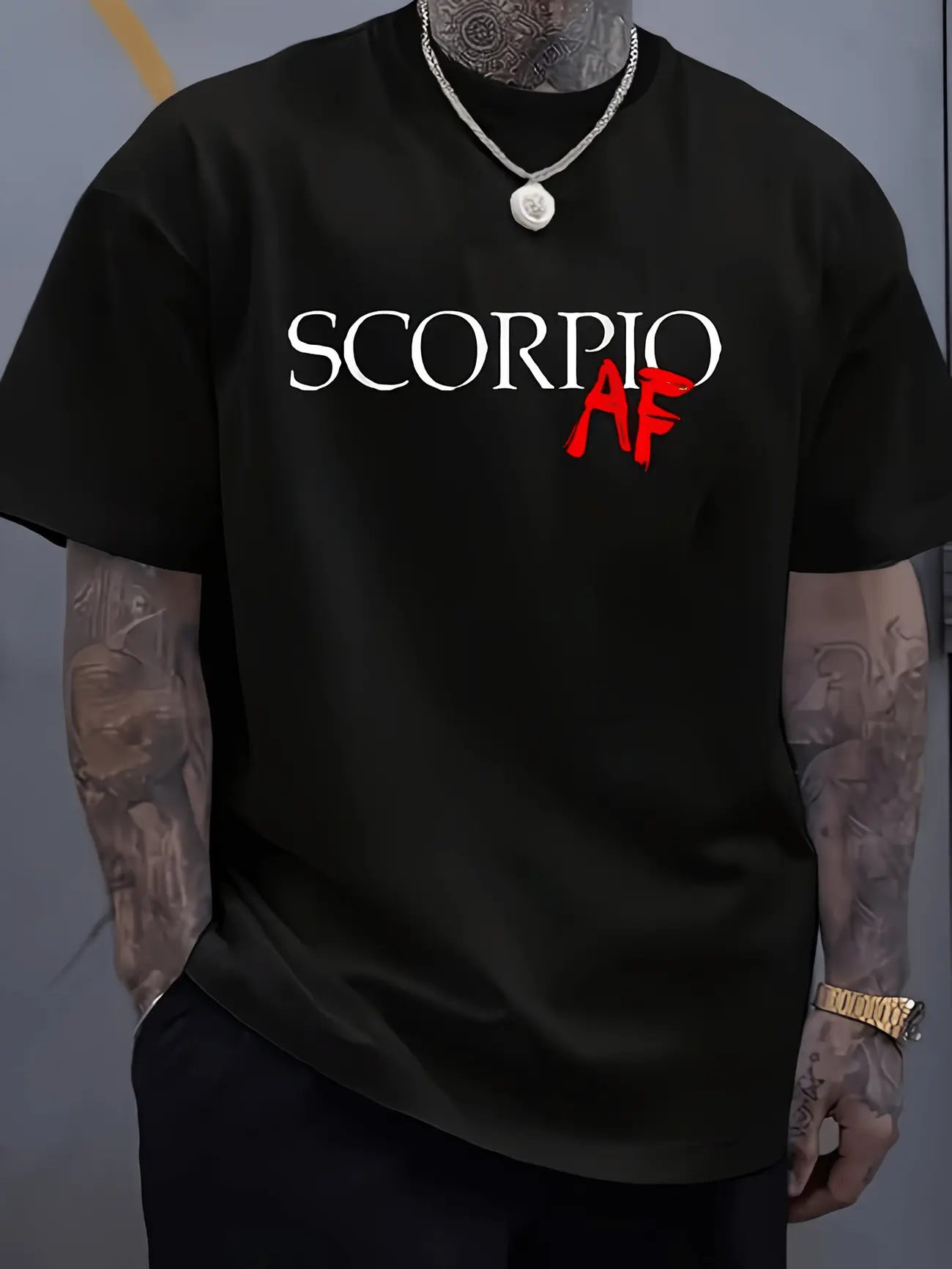 Men's Scorpio AF Zodiac Graphic T-Shirt - 100% Cotton Soft Minimalist Round Neck Short-Sleeve Top, Astro Sign Flair, Wear Your Sign, All Seasons Travel-Ready Tee for Fitness, Athletic Menswear, Machine Washable, Elastic
