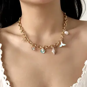 Starfish, Conch, Pearl, Shell, and Fishtail Multi-Pendant Necklace — Stylish, Sophisticated, and Elegant — Non-Adjustable — Ideal for Layering