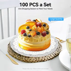 100-Pack Silver PP Charger Plates - 13in Embossed Rim Round Decorative Table Plates, Disposable, Polypropylene