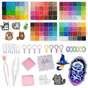 Fuse Beads Kit 24/48/72/96/120-Colors, 2.6mm 3D Pixel Beads DIY Craft Set with Pegboards, Ironing Paper & Tweezers for Pixel Art, Jewelry Making, Home Decor, Crafts, Educational Toys, Creative Gifts & Craft Lovers