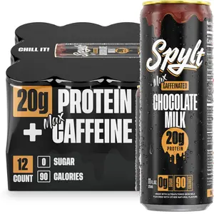 SPYLT High Protein Drink, Caffeinated Chocolate Milk - MAX Chocolate | Workout Recovery & Energy Boost | Sugar Free, Lactose Free | Ready-to-Drink, 12-Pack Beverage - PACKAGING MAY VARY