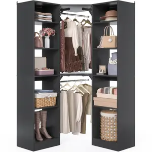 Corner Closet System with 12 Shelves, 40" Large Closet Organizer System with 2 Hanging Rods, Versatile 6-Tier Corner Wardrobe for Bedroom, Cloakroom