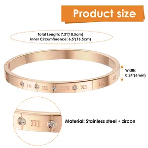 OIDEA Roman Numeral Couple Bracelet Set Stainless Steel Cubic Zirconia NA Engraved Bangle His and Hers