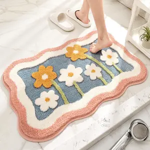 Floral Pattern Bathroom Mat, 1 Count Non-slip Soft Floor Rug, Decorative Mat for Home Bathroom, Bathroom Accessory