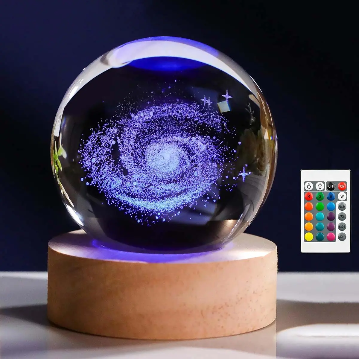 3D Cosmic Galaxy Crystal Ball Lamp with Remote 6cm 16-Colors LED Milky Way Glass Sphere USB Powered Aesthetics Ambiance Night Light, Sci-Fi Bedroom Decor Space Gifts for Teen Boys Girls Adults