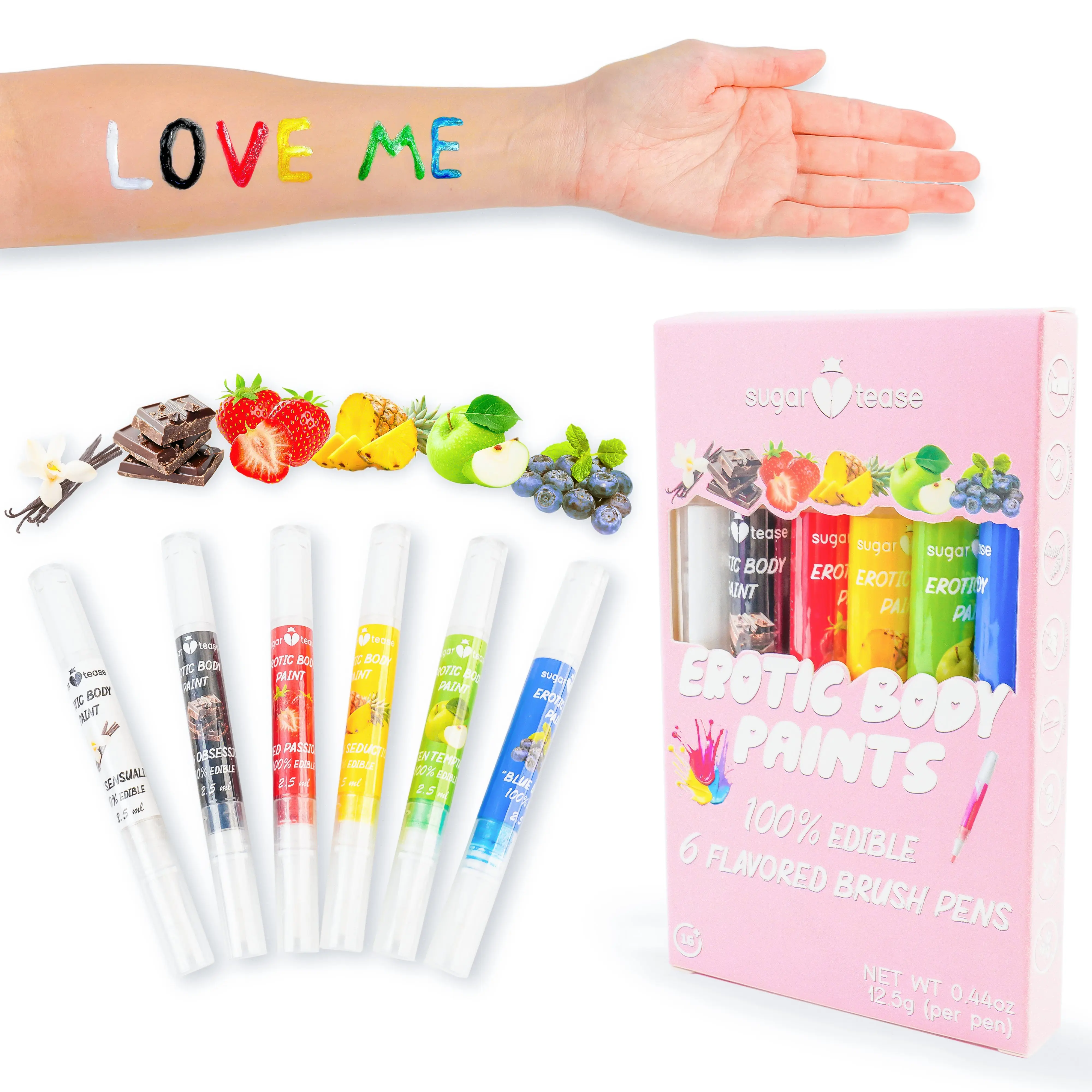 Edible Flavored Body Paints Lickable Brush Pens Sensual Standard Colors(6 pack)