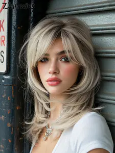 Short Biege Shaggy Layered 80s Mullet Pixie Wig with Bangs Wolf Cut Curly Synthetic Natural Funny Adult Fake Fun Hair Replacement Wigs for Women Daily Party Cosplay Costume Halloween Use 16 Inch Synthetic Curly Wavy