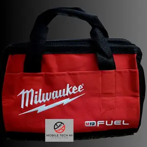 Milwaukee Tool Bag - Red, Durable Fabric, Handle & Shoulder Strap, Ideal for Carrying Tools and Accessories