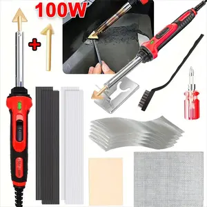 100w Plastic Welding Machine, Two-In-One Set with Welding Nozzle and Rods, 3 Temperature Control Guns, Professional Car Bumper Repair Tool, Welding Accessories, Plastic Welder