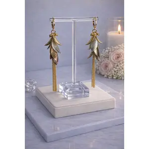 Layered Leaf Tassel Drop Earrings – Gold Tone Statement Dangles