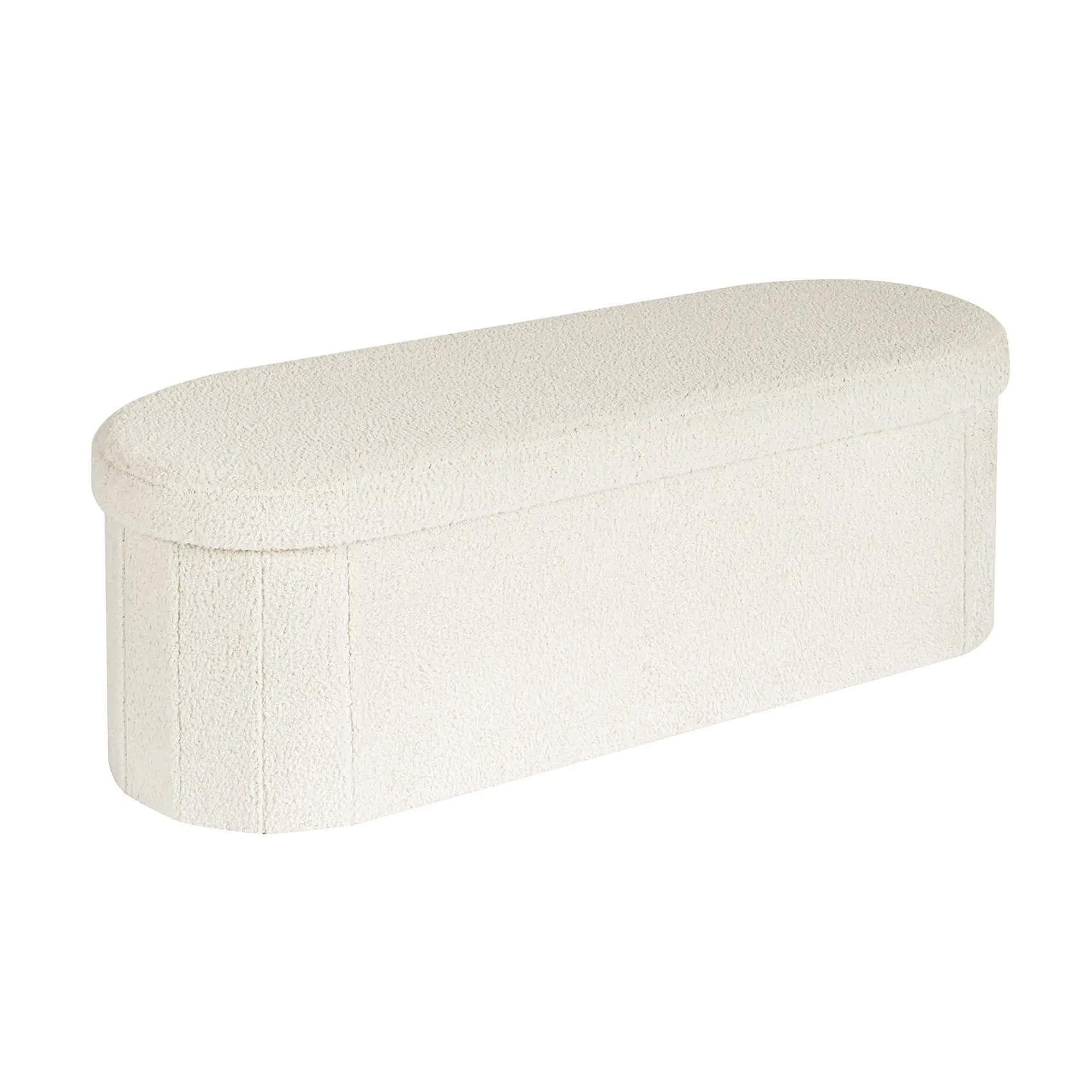 B FSOBEIIALEO Upholstered Storage Ottoman Bench - Backless Boucle-Sherpa Oval Footstool, 43.3in Foldable End-of-Bed Stool with MDF Frame, 26.42gal Storage, Stylish Touch for Living Room, Bedroom