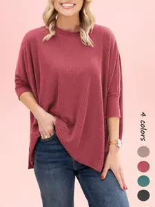 Women's Summer Striped Batwing Top, Round Neck, Loose Fit Casual Essential Basic Tee, 7/8 Sleeve Design, Perfect for Daily Wear, Breathable & Comfortable