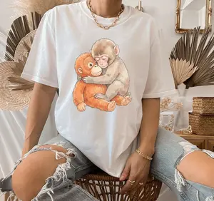 Monkey Punch Shirt, Baby Monkey Plush Graphic Tee, Mothers Day Tee, Animal Lover Mother Gift Cute Cozy Mom