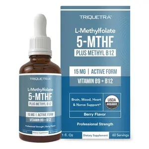 L Methyl Folate 15mg Plus Methyl B12 Cofactor – Organic Berry Flavor, High Potency Liquid Sublingual Active 5-MTHF Form - Supports Mood, Methylation