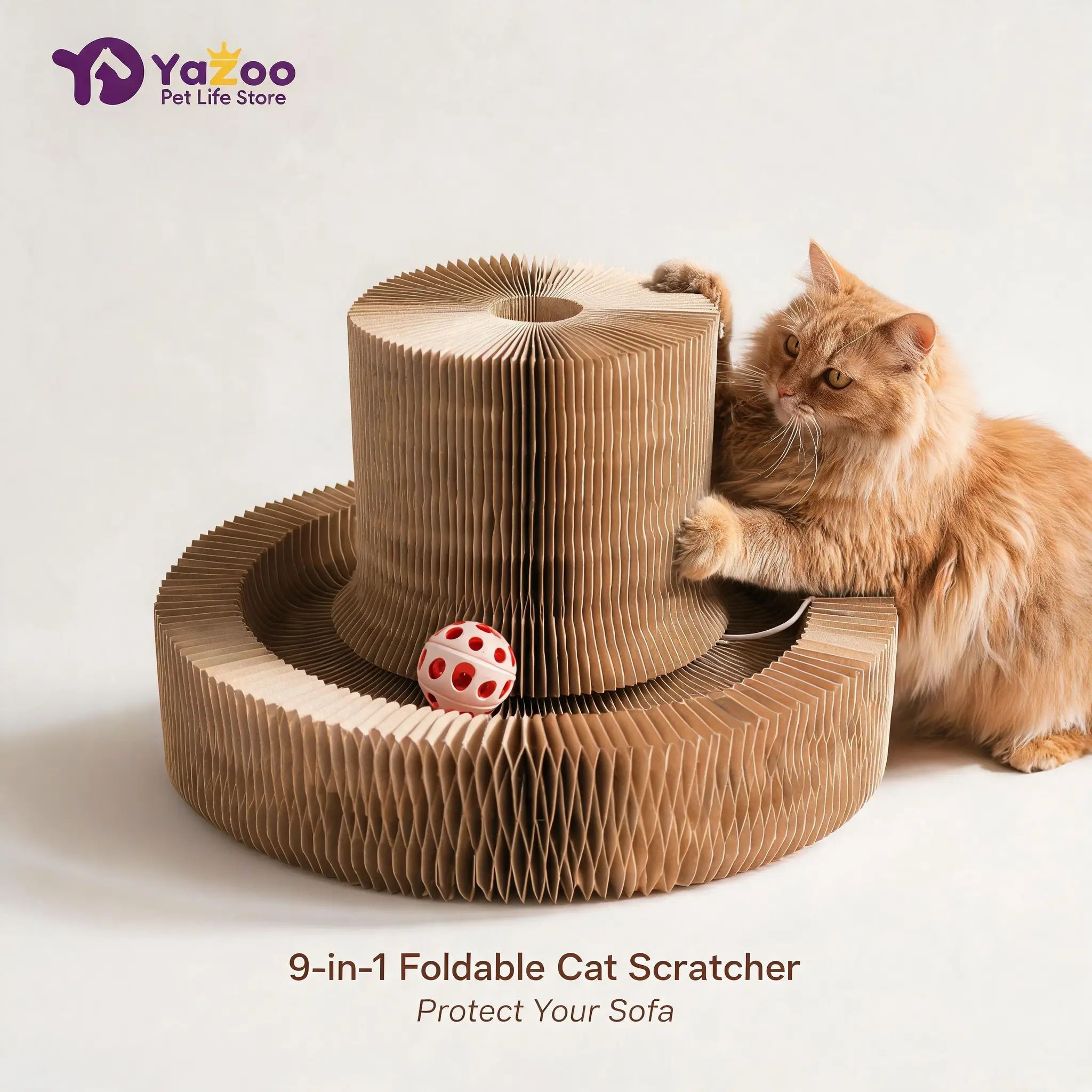 Goosheep 1 Pack Kitty Kurlz Cat Scratcher Toy Interactive for Indoor Cats | Magic Organ Cardboard Cat Scratching Post, Foldable Cat Toy with Bell, Exercise&Play for Indoor Small&Medium-Sized Cats