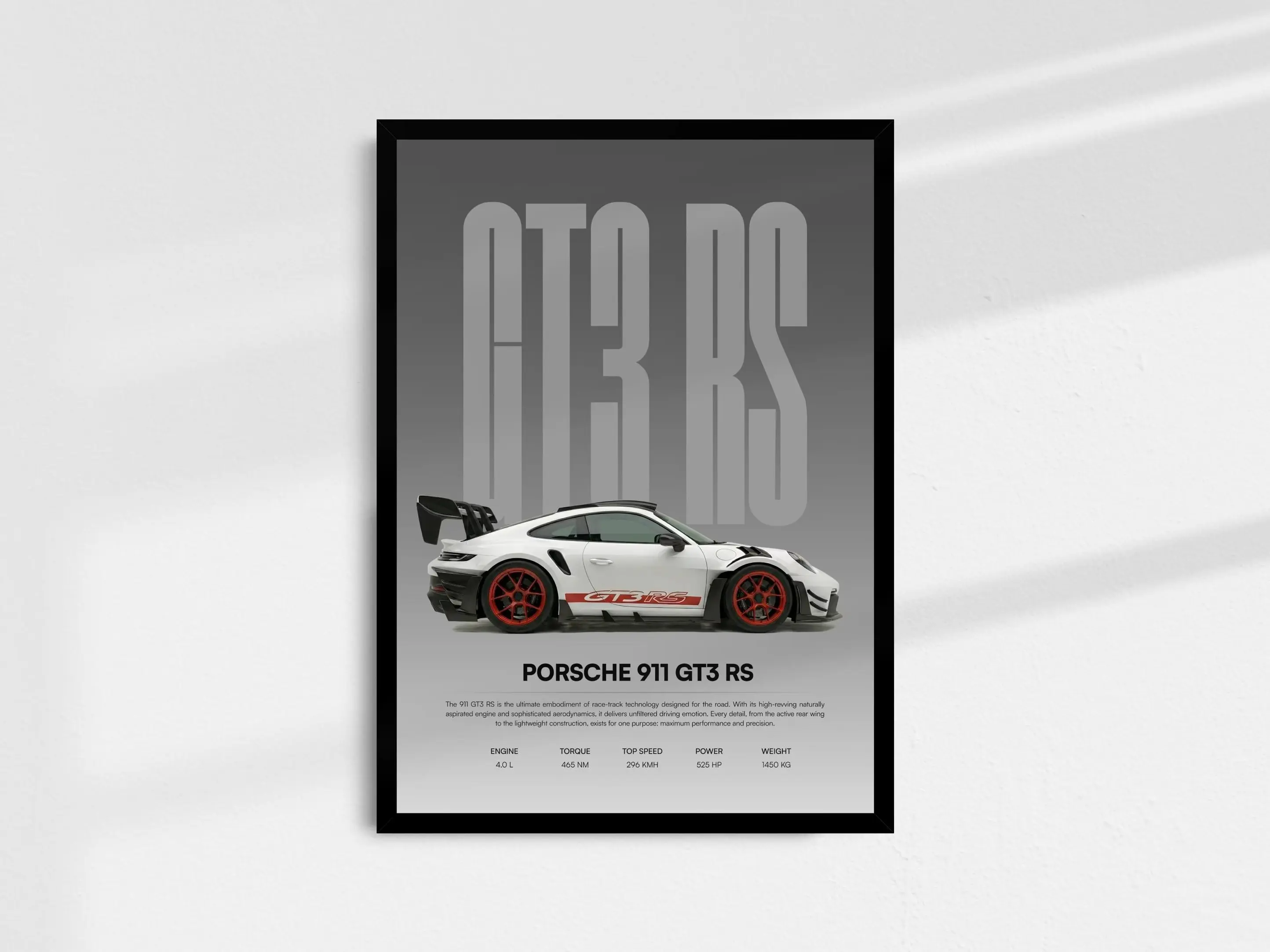 Porsche 911 GT3 RS Poster, Automotive Wall Art, Men Cave