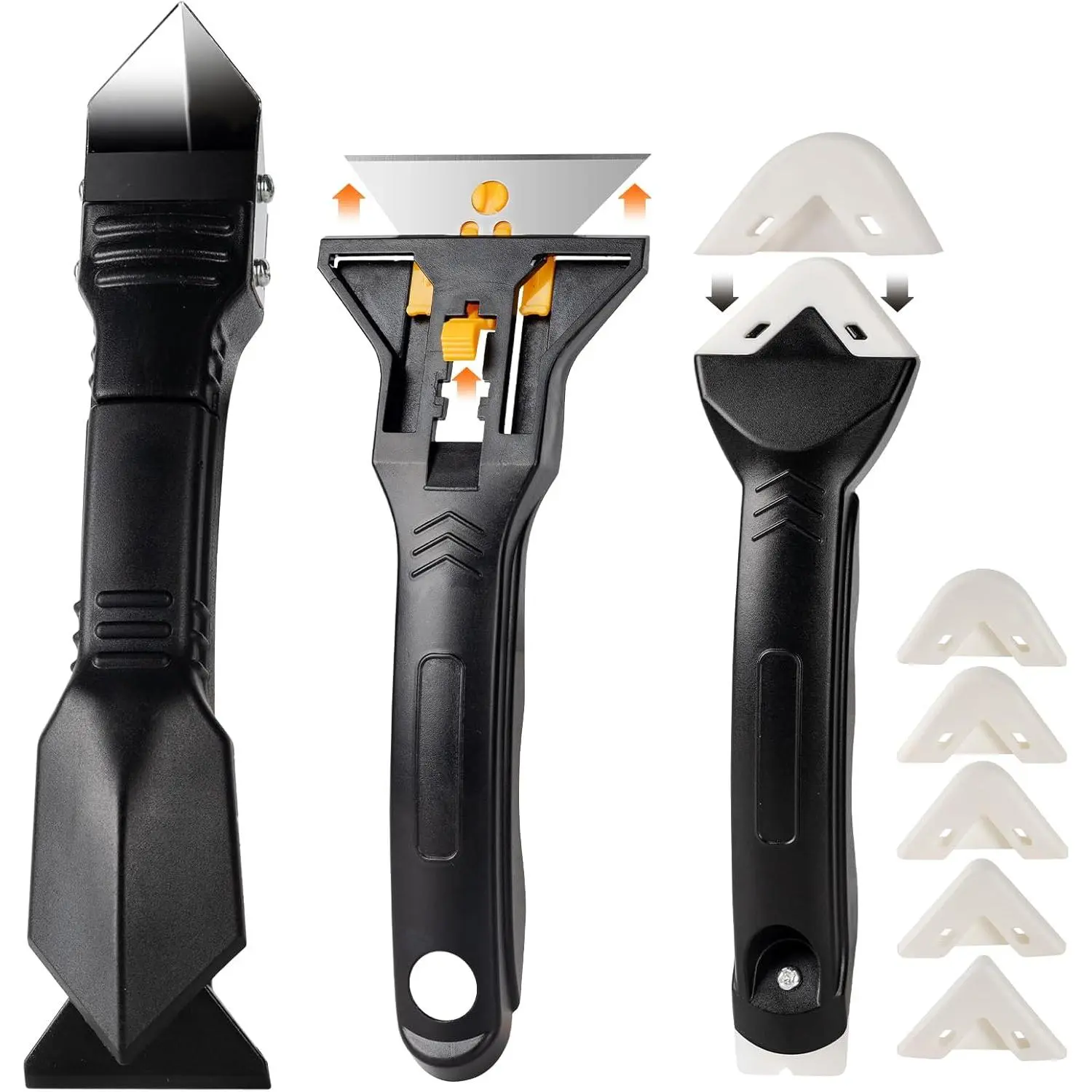 3 in 1  Caulking Tools(Stainless Steelhead), 8 count, Caulk Remover Tool Kit with Stainless Steel Grout Scraper and Caulk Finishing Tools, Caulking Tool Kit for Kitchen, Bathroom