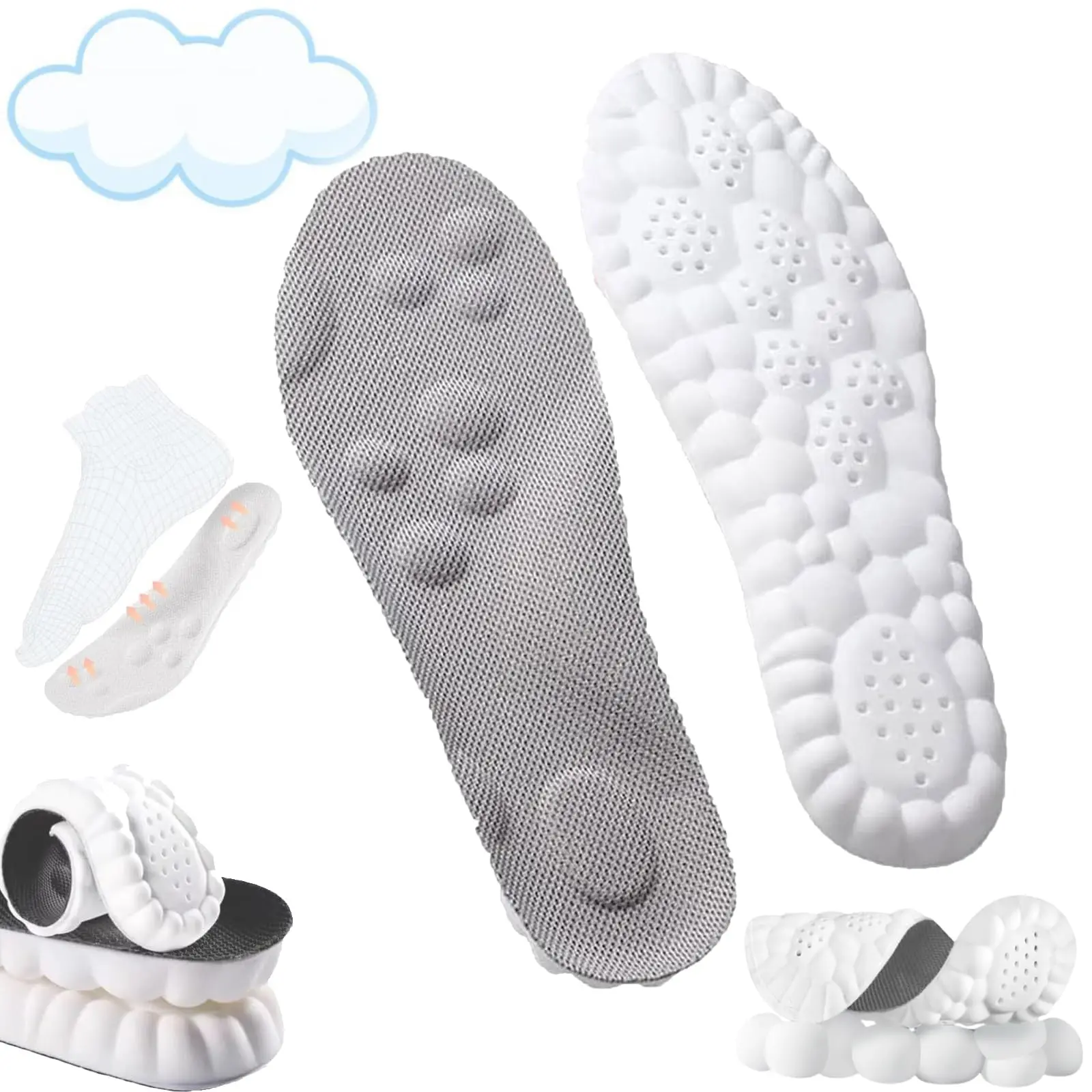 4D Cloud Insoles for Men and Women Memory Foam Cloud Insoles Super Soft Anti-Fatigue, Shock Absorption, Relieve Foot Pain