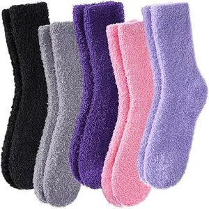5pairs Womens Fuzzy Socks Cozy Fluffy Winter Cabin Slipper Warm Soft Microfiber Plush Home Sleeping Socks Slipper Socks Microfiber Soft