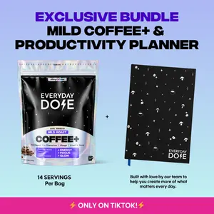 Everyday Dose Coffee+ Mild Roast Beverage with Lion's Mane Chaga L-Theanine & Collagen Protein 14 Servings Productivity Planner for Clarity Focus