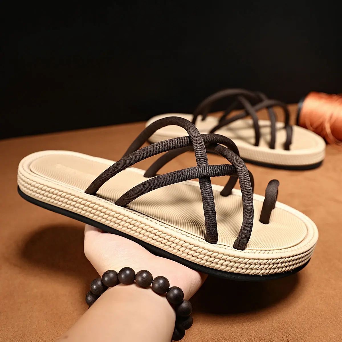 Women's Gladiator Flip Flops with Braided Rope Ankle Strap, Slip On Flat Slides for Summer, Narrow Fit Casual Beach Sandals, Sandals For Summer, Women's Flip Flops, Braid, Breathable
