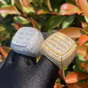 Hip Hop Iced Out Ring for Men Prong Setting Synthetic Cubic Zirconia Copper Street Jewelry