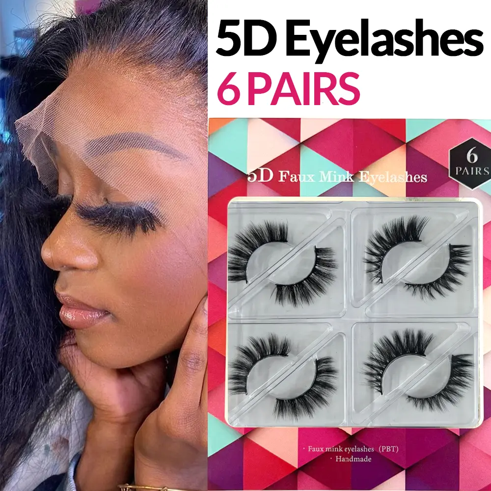 Women's 6-Pair 5D False Lashes & Adhesives Set, Bling Accent Cosmetic for Adults, Enhanced Eyes for Back-to-School & Special Events Sohochic