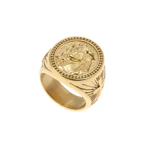 Men's Hip Hop Cross Faith Ring in Polished Gold-Plated Stainless Steel, Religious Streetwear Statement Jewelry for Anniversaries, Stainless Steel Jewelry