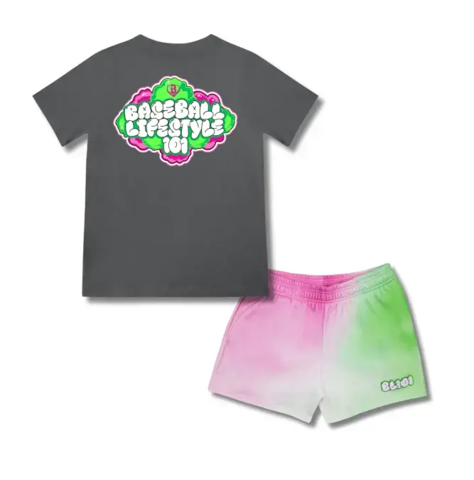 Baseball Lifestyle 101 Cotton Candy Tee & Shorts Set, Sour Apple Candy Vibe Outfit for Youth & Adults