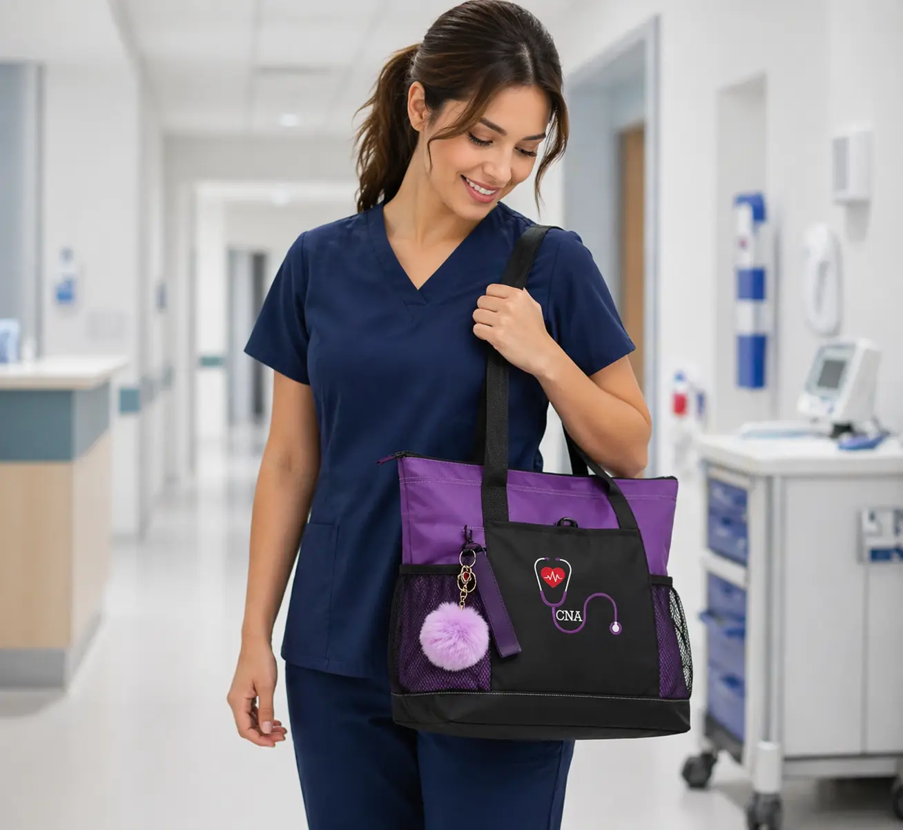 Women's Nurse Tote Bag - Stethoscope Design Red & Black Durable Material, Customizable Name, Carry-Practical Hand Carry for Easy Travel, Reliable Support, Durable for Shifts - Jackie RN Graduation & Gift Bag