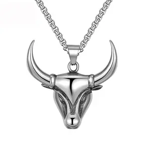 Jemant Bull Head Necklace For Men Silver Stainless Steel Chain Western Animal Bull Longhorn Pendant Necklace Hypoallergenic Non Tarnish Statement Jewelry Accessories Halloween Cosplay Gift For Cowboy Husband Father Bf Bro Elevate Casual Outfits