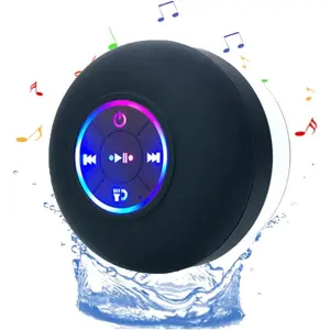 Mini Bluetooth Shower Speaker with LED light, Portable IPX4 Waterproof, Hands-Free Speakerphone. Rechargeable Using Micro USB, Wireless Stereo for Beach, Shower & Home`