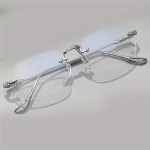 2 Colors Elegant Rimless Square Metal Frame Plano Glasses For Boys And Girls - Perfect For Daily Wear, School, And Business - Available In Various Colors