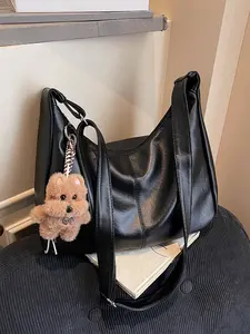 High-End Texture Large Capacity Smooth Zipper Bag, Shoulder Crossbody Bag with Hanging Charm, Versatile Fashion Accessory