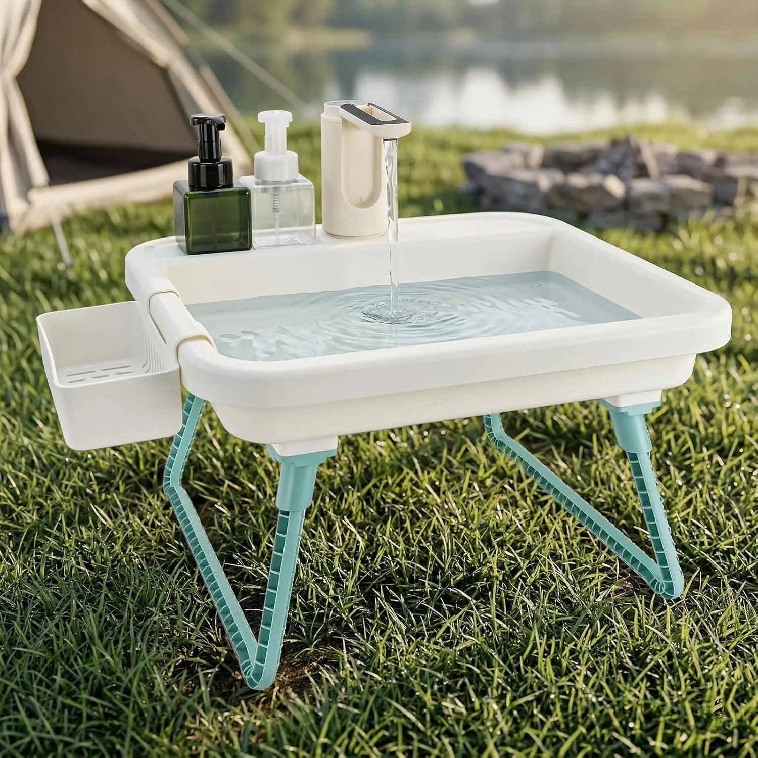 Upgraded Freestanding Portable Utility Sink with Electric Faucet, Adjustable-Height Stand, Hand Wash Basin, Soap Dispenser for RV Camping, Indoor Home Improvement Kitchen Fixtures