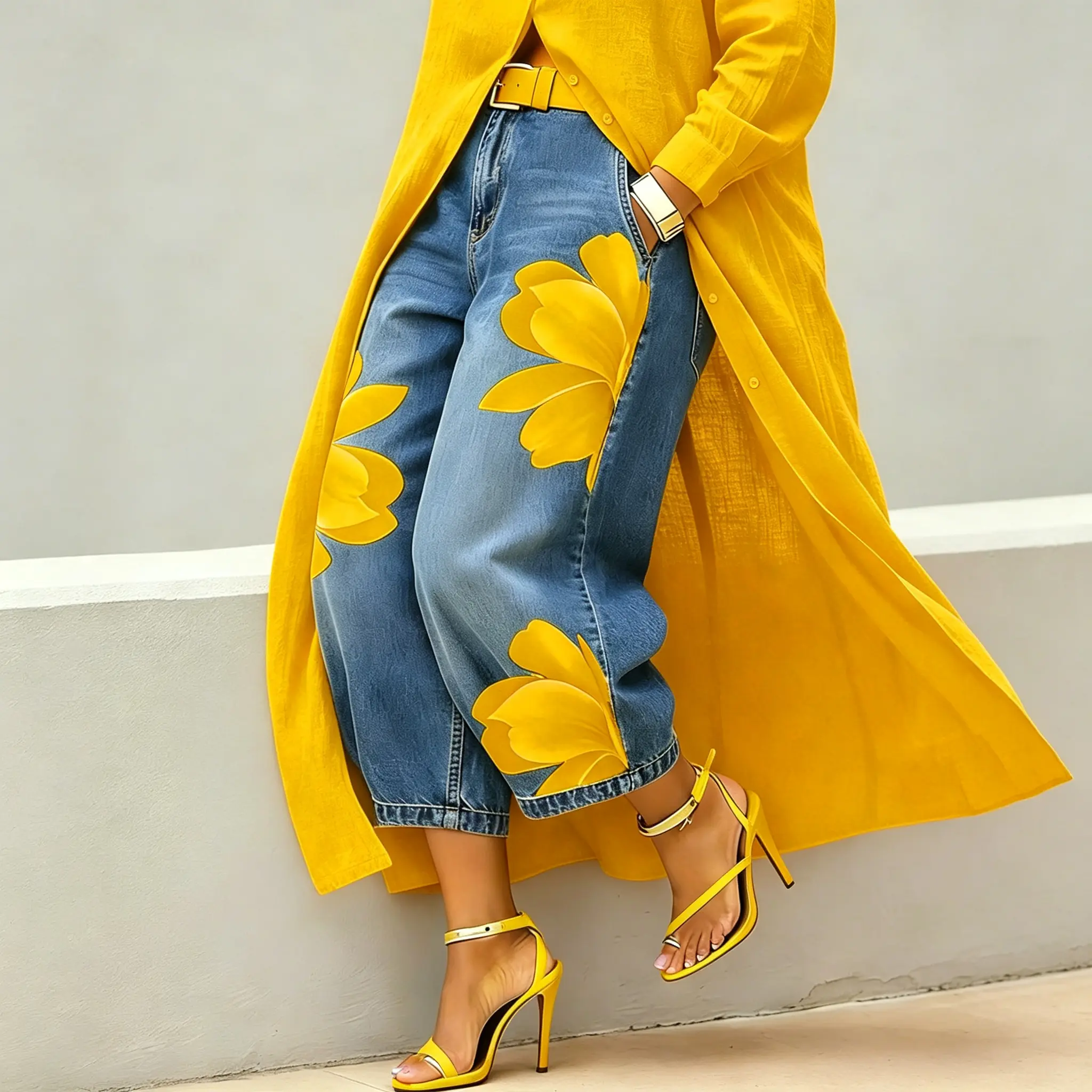 Stylewe Wide Leg Jeans for Women Floral Print Cropped Denim Pants | High Waisted Jeans,Baggy Denim Pants,Elastic Back Waist,Flower Print Bottoms,2026 Trendy Outfit Bottoms