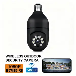 Black E27 1080P WiFi Surveillance Bulb Camera Indoor & Outdoor HD Night Vision 355 Degree Intercom Home Security 2.4G System AI Detection Two-Way Audio Color Night Vision Monitoring