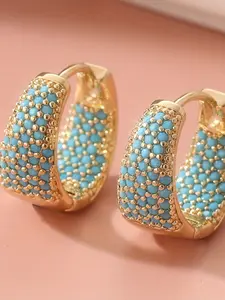 Women's Elegant Fashion Zinc Alloy Material Synthetic Turquoise Hoop Earrings, Perfect for Casual Daily Wear, Everyday Wear or Formal Occasions, Ideal Holiday Gift