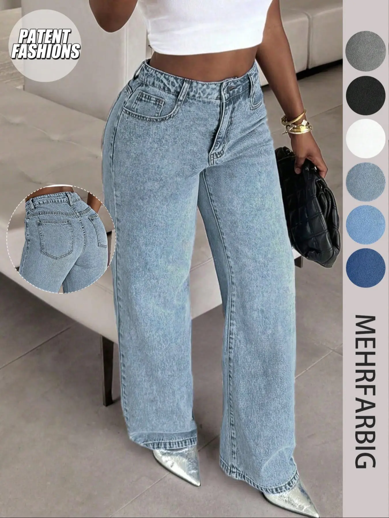 Women's Straight Leg Loose Baggy Oversize Jeans, Casual High Waist Light Wash Denim Jeans, Comfortable Fashion Fit, Button Fly, All Seasons Wear, Pants, Bottoms