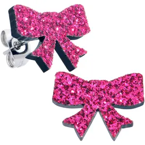 Pretty Pink Glitter Ribbon Stud Earrings