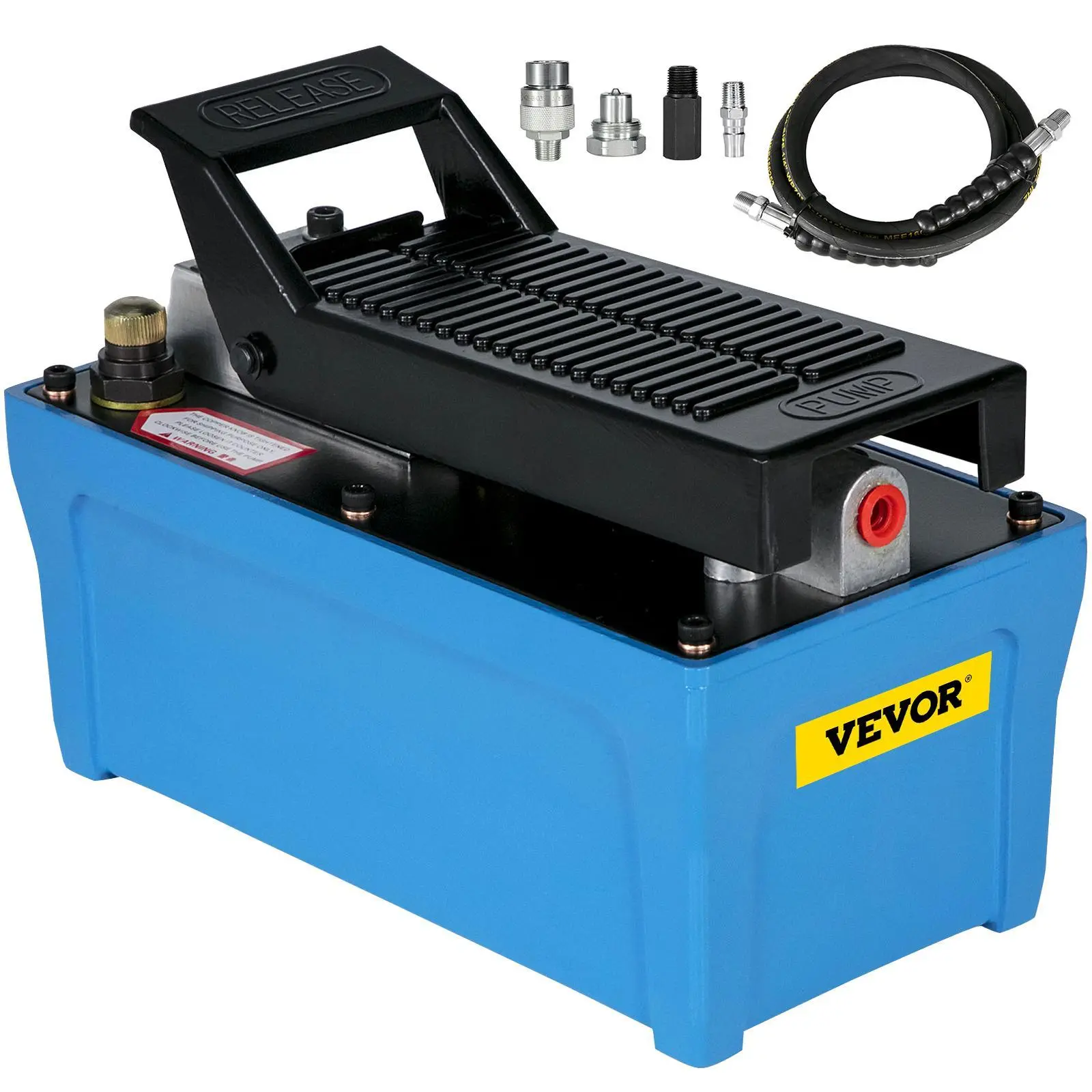 【Summerfinds】VEVOR Air Hydraulic Pump 10000 PSI Air Over Hydraulic Pump 1/2 Gal Reservoir Air Treadle Foot Actuated Hydraulic Pump 3/8" NPT with 6.56 ft Hose 2 Connector Single Acting for Car Repair (Blue)